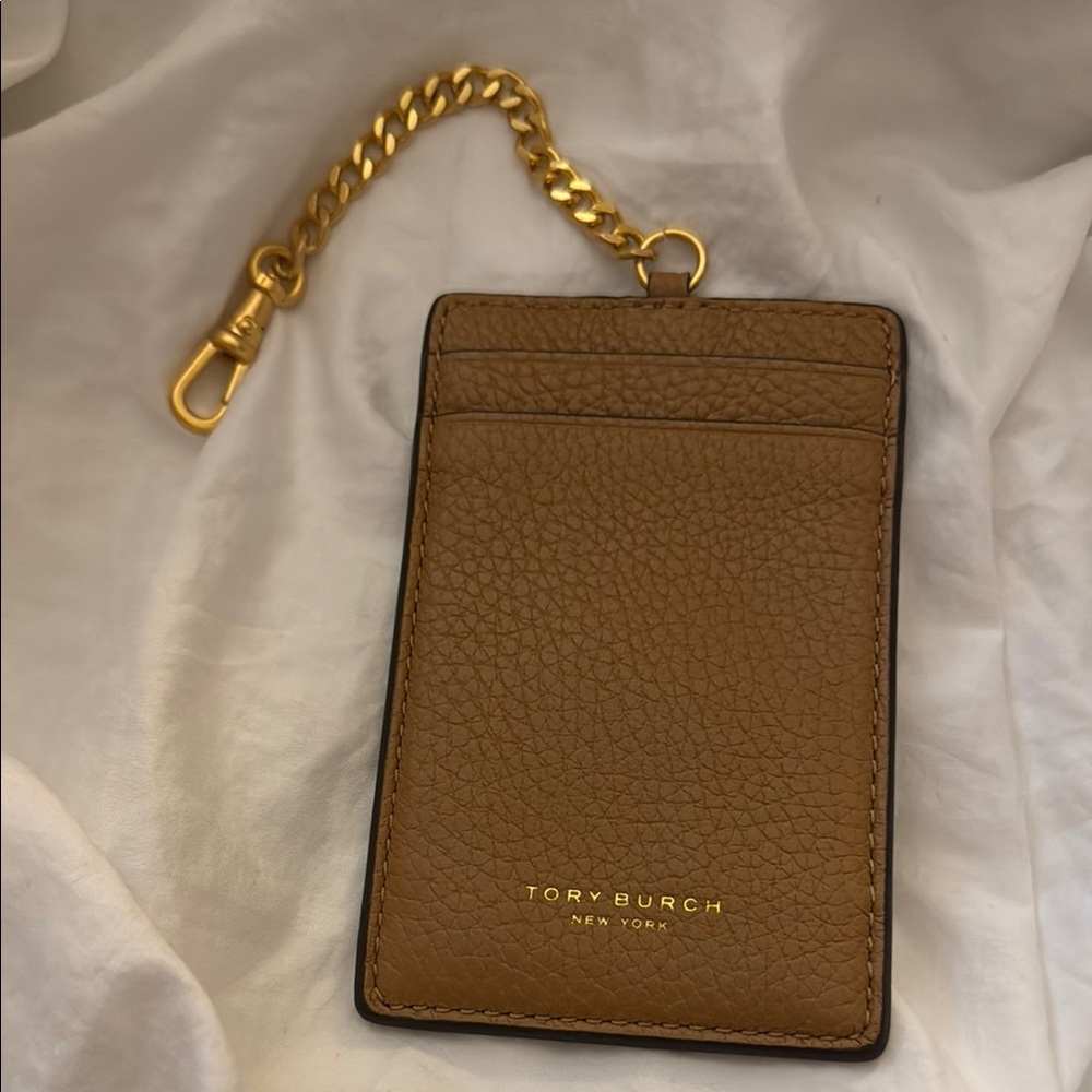Tory Burch Tan Gold ID and Key Card Holder
